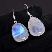 Natural White Rainbow Moonstone Drop/Dangle Fine Gemstone Earrings 