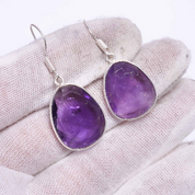 Natural Purple Amethyst Drop/Dangle Fine Gemstone Earrings 