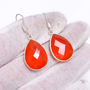 Natural Orange Carnelian Drop/Dangle Fine Gemstone Earrings 