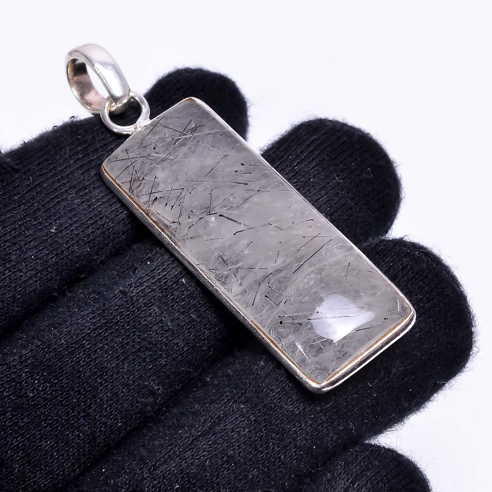 Natural Black Rutile Quartz Pendant Fine Gemstone Pendant 