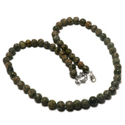 Natural Dark Green Unakite Beaded Fine Gemstone Necklace 