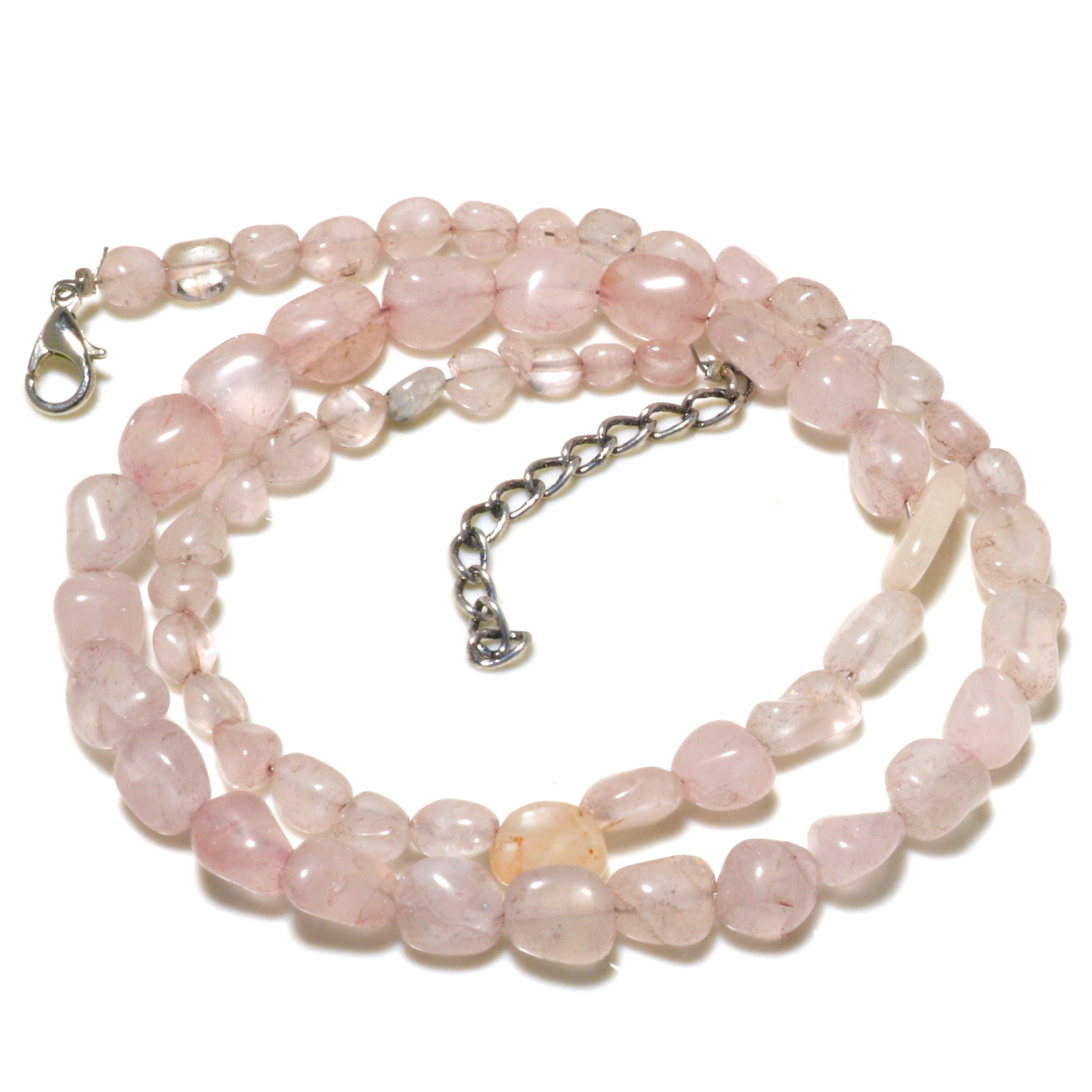 Natural Light Pink Rose Quartz Beaded Fine Gemstone Necklace 