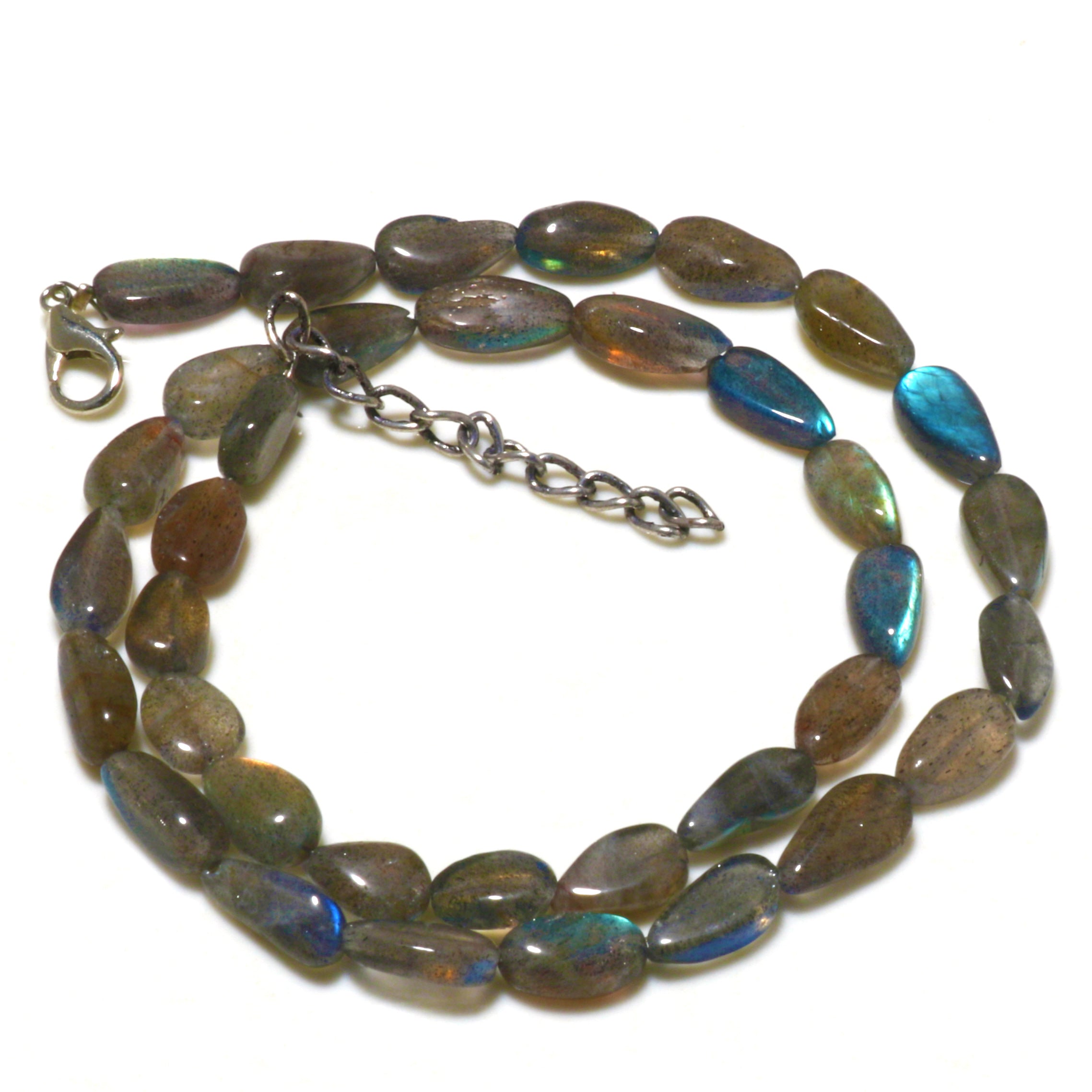 Natural Greyish Blue Labradorite Beaded Fine Gemstone Necklace 