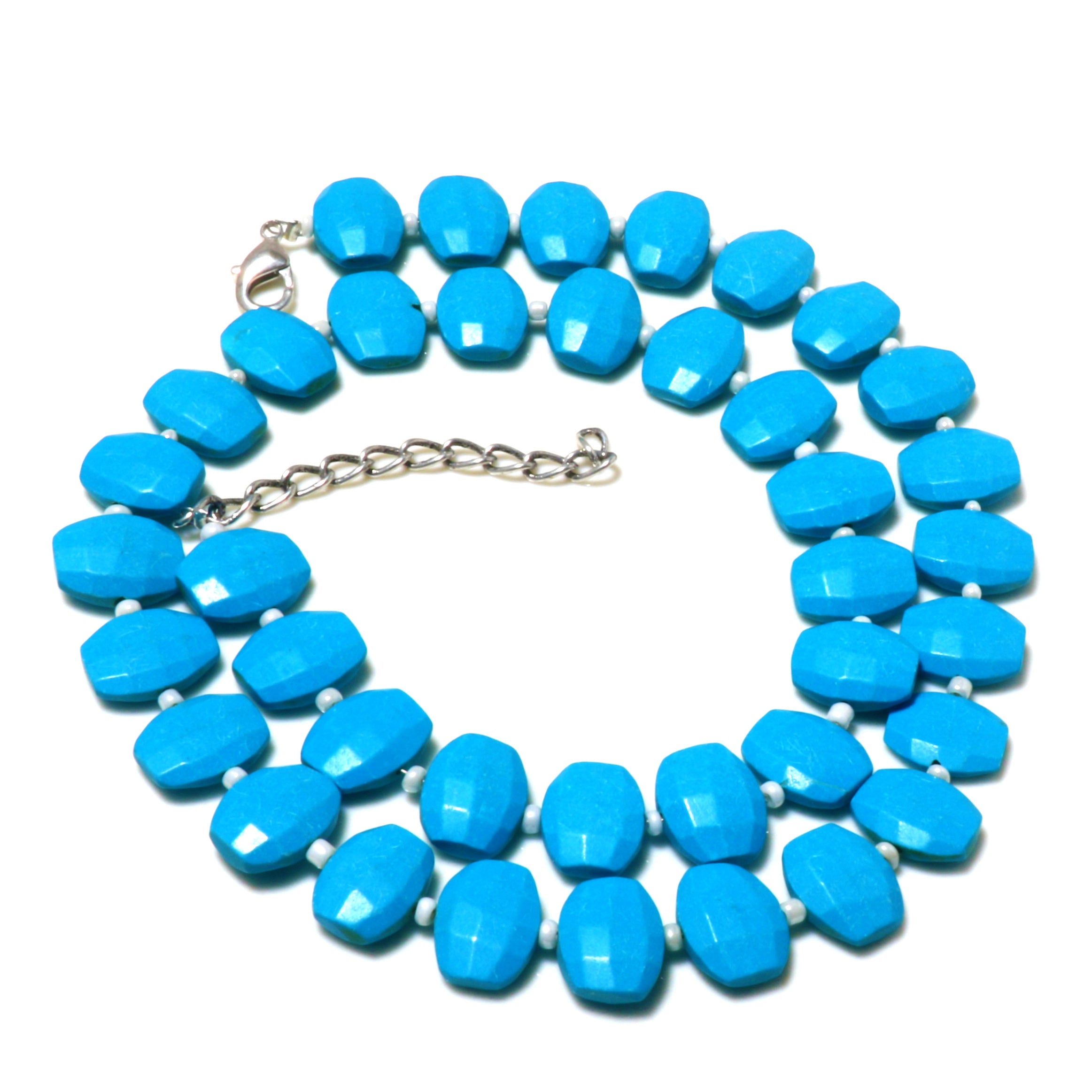 Natural Sky Blue Howlight tourquise  Beaded Fine Gemstone Necklace 