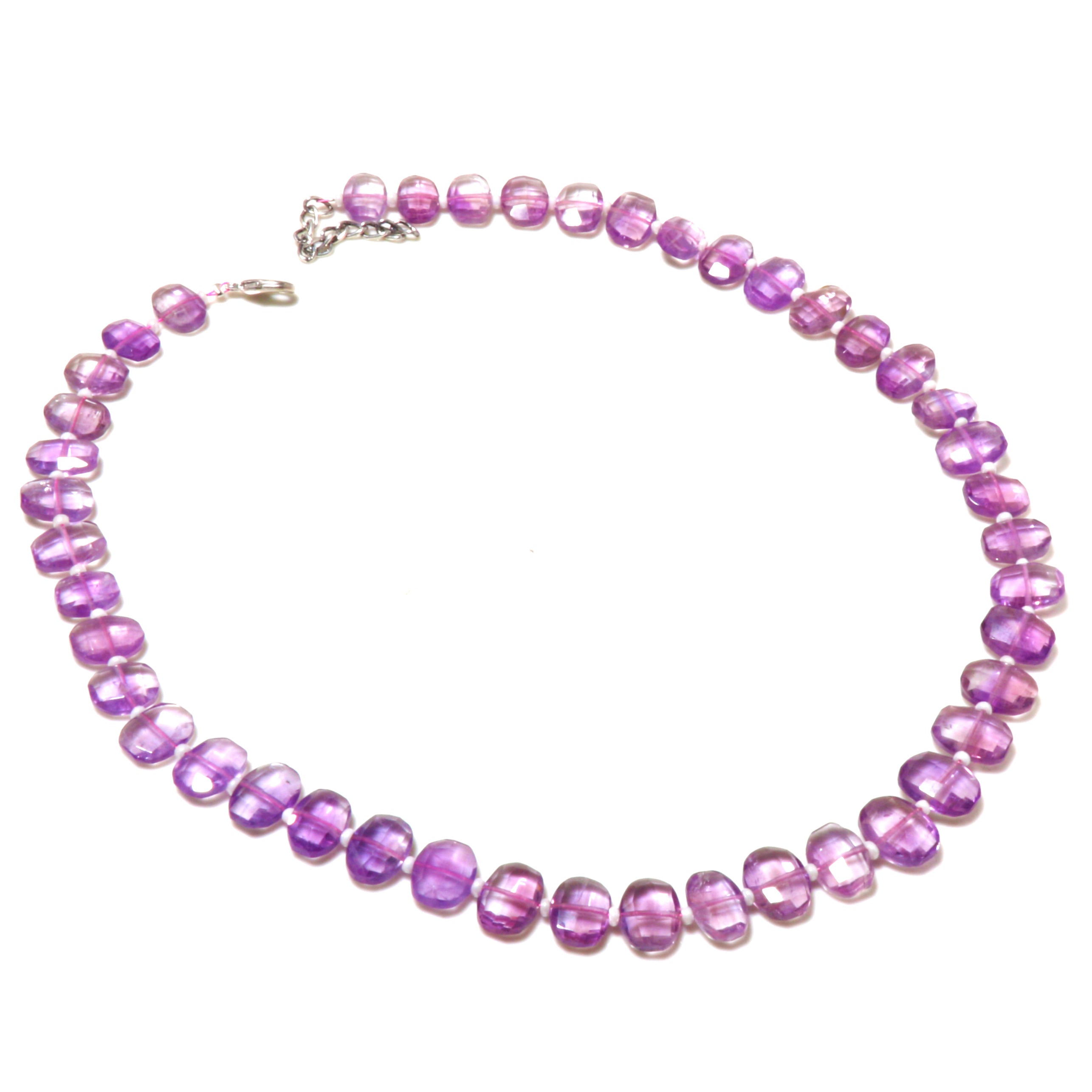 Natural Pink Pink Amethyst  Beaded Fine Gemstone Necklace 