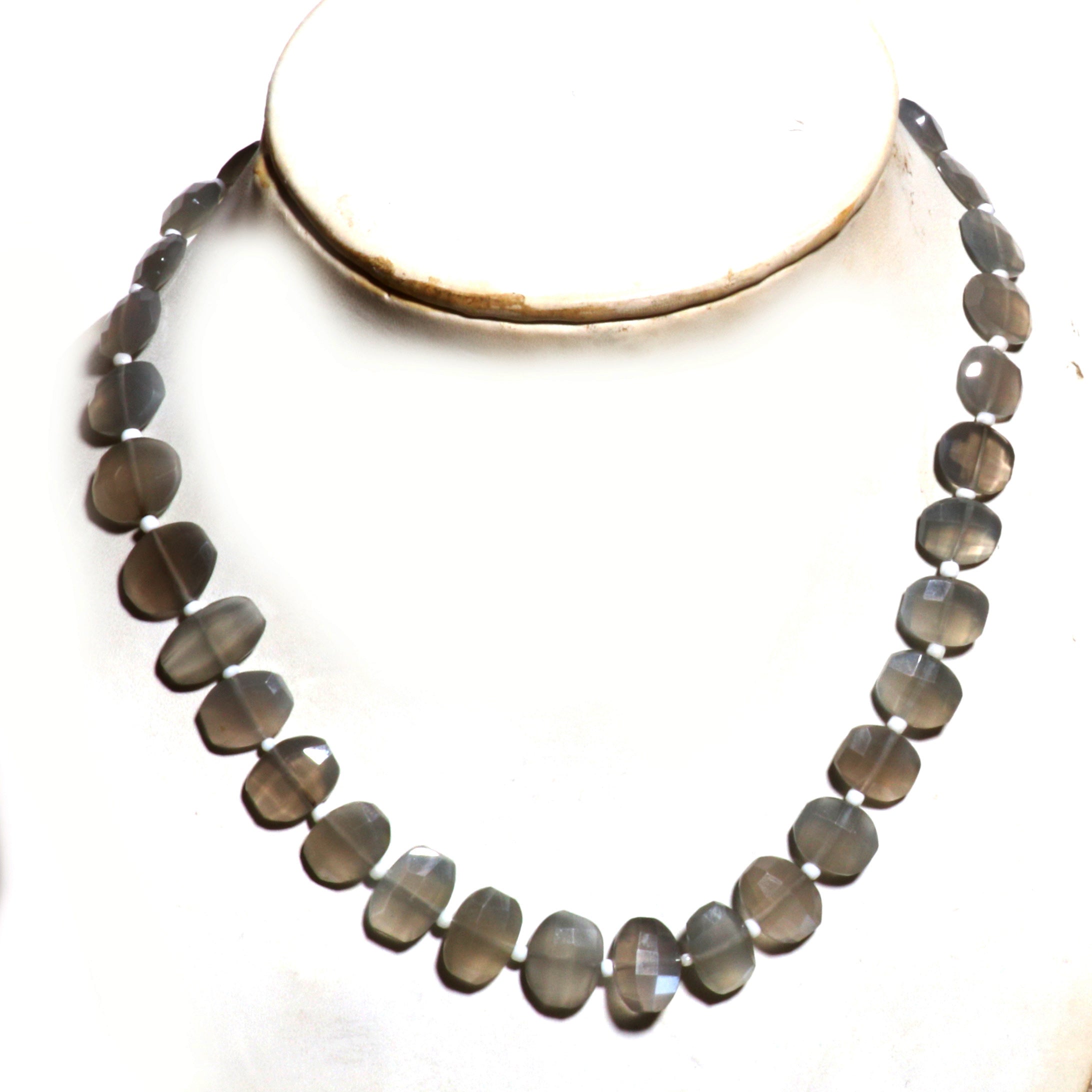 Natural Gray Gray Moonstone Beaded Fine Gemstone Necklace 