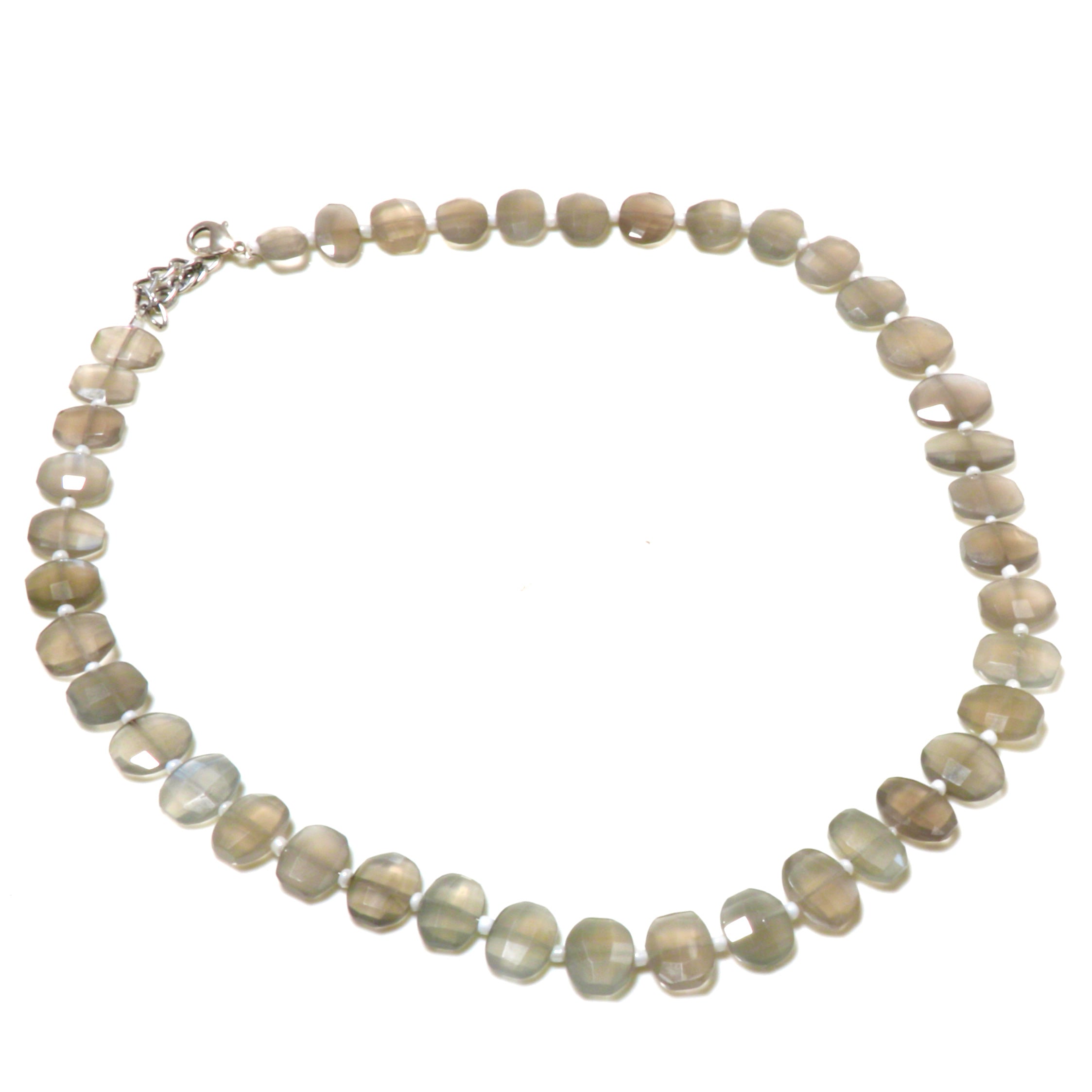 Natural Gray Gray Moonstone Beaded Fine Gemstone Necklace 