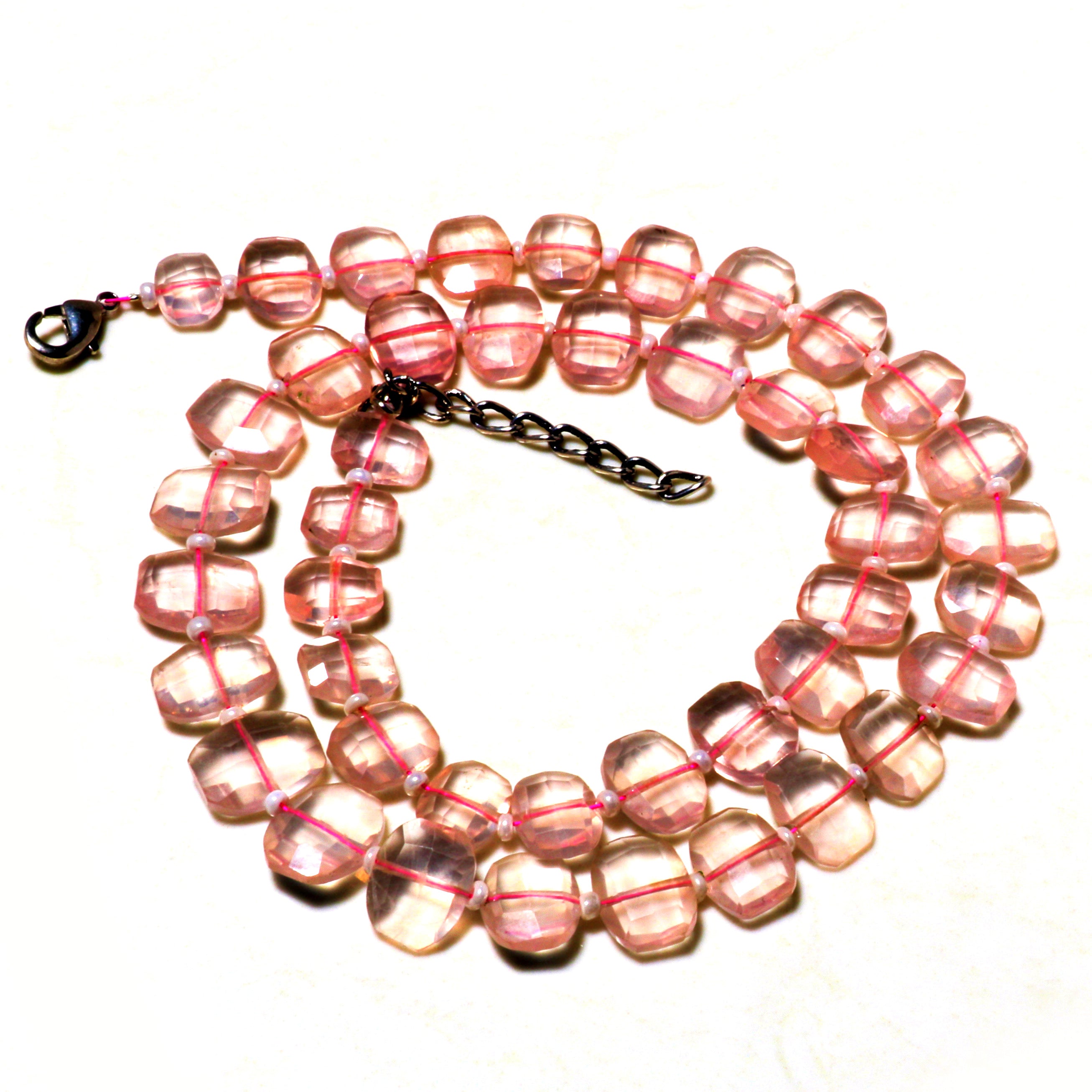 Natural Light Pink  Rose quartz  Beaded Fine Gemstone Necklace 