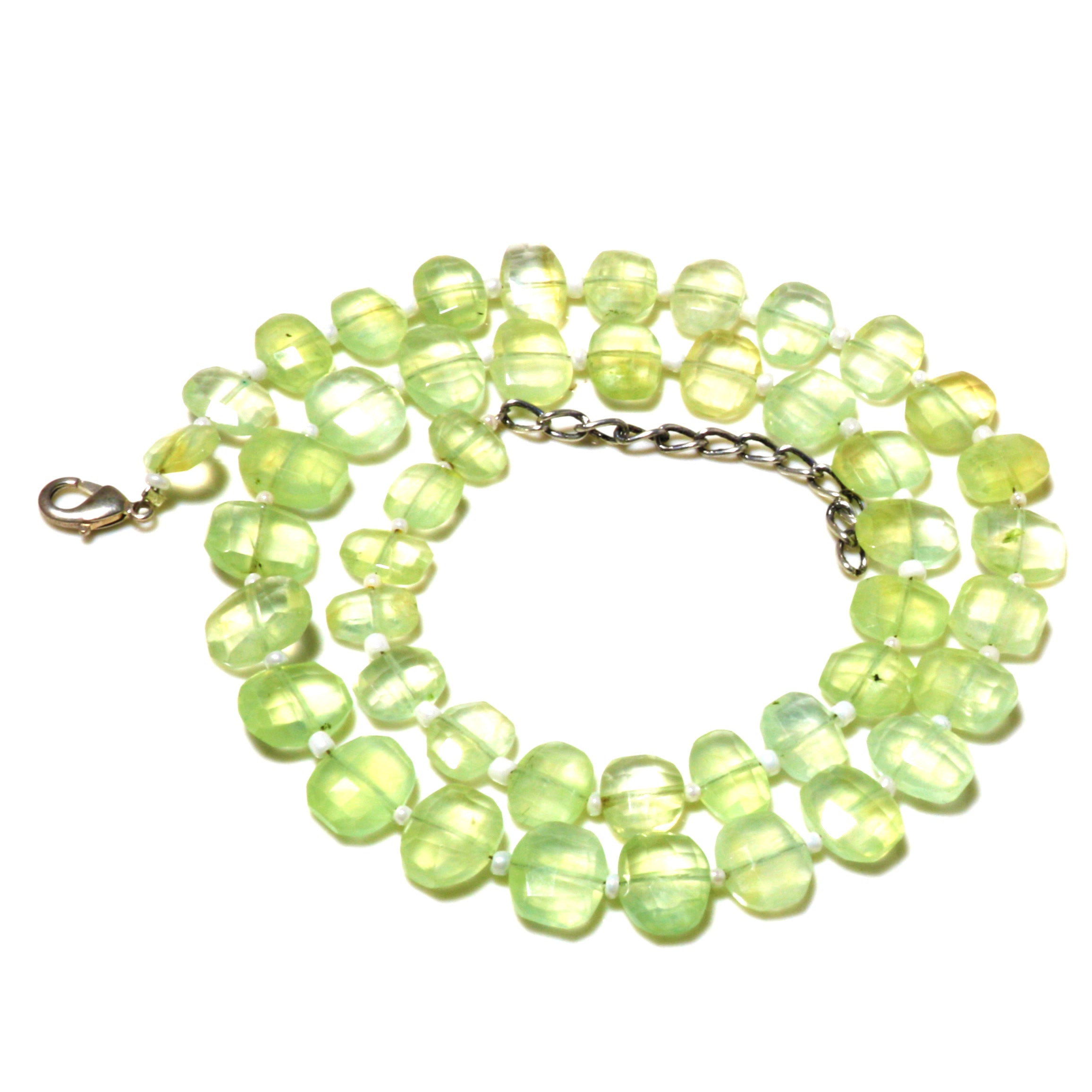 Natural Green Prehnite  Beaded Fine Gemstone Necklace 