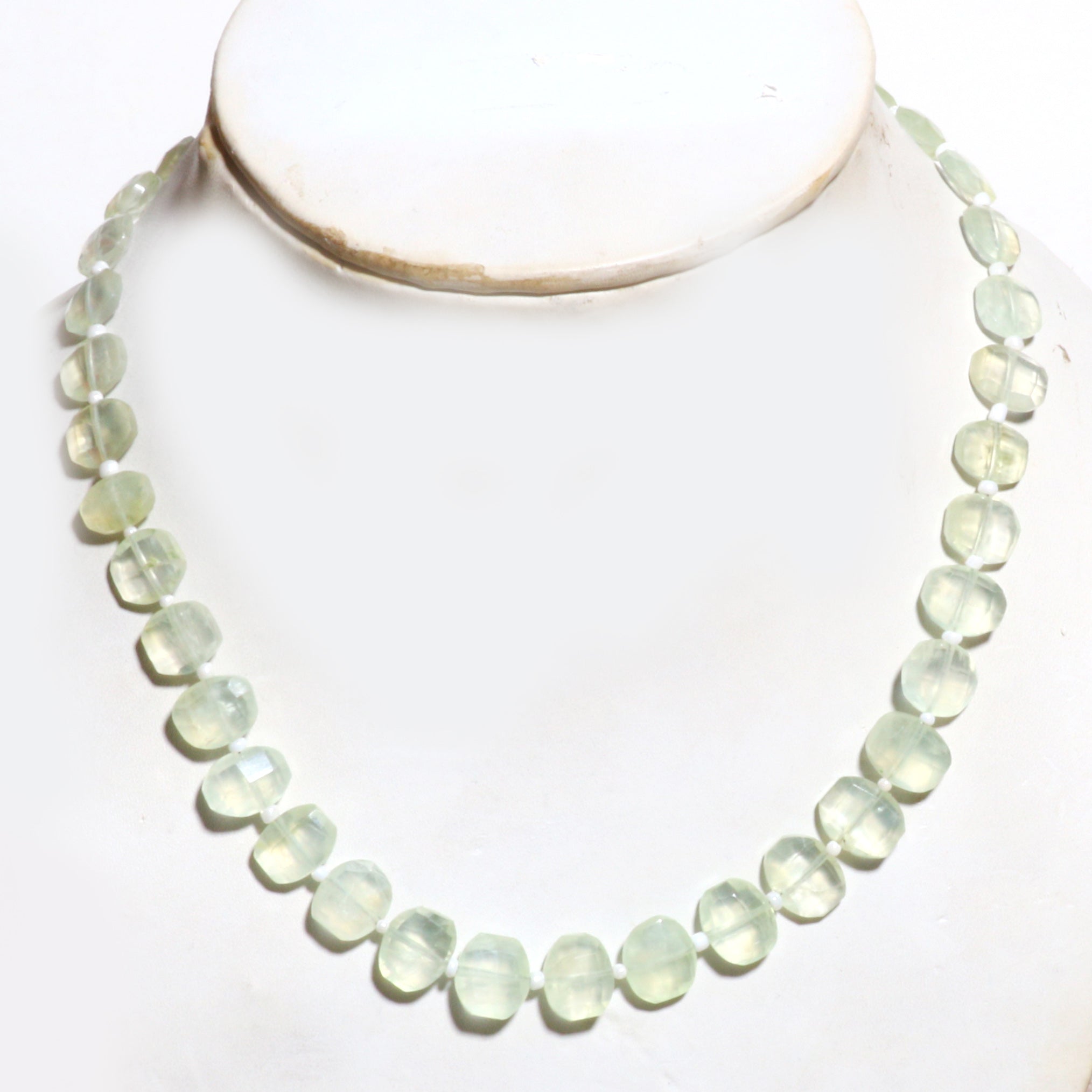 Natural Green Prehnite  Beaded Fine Gemstone Necklace 