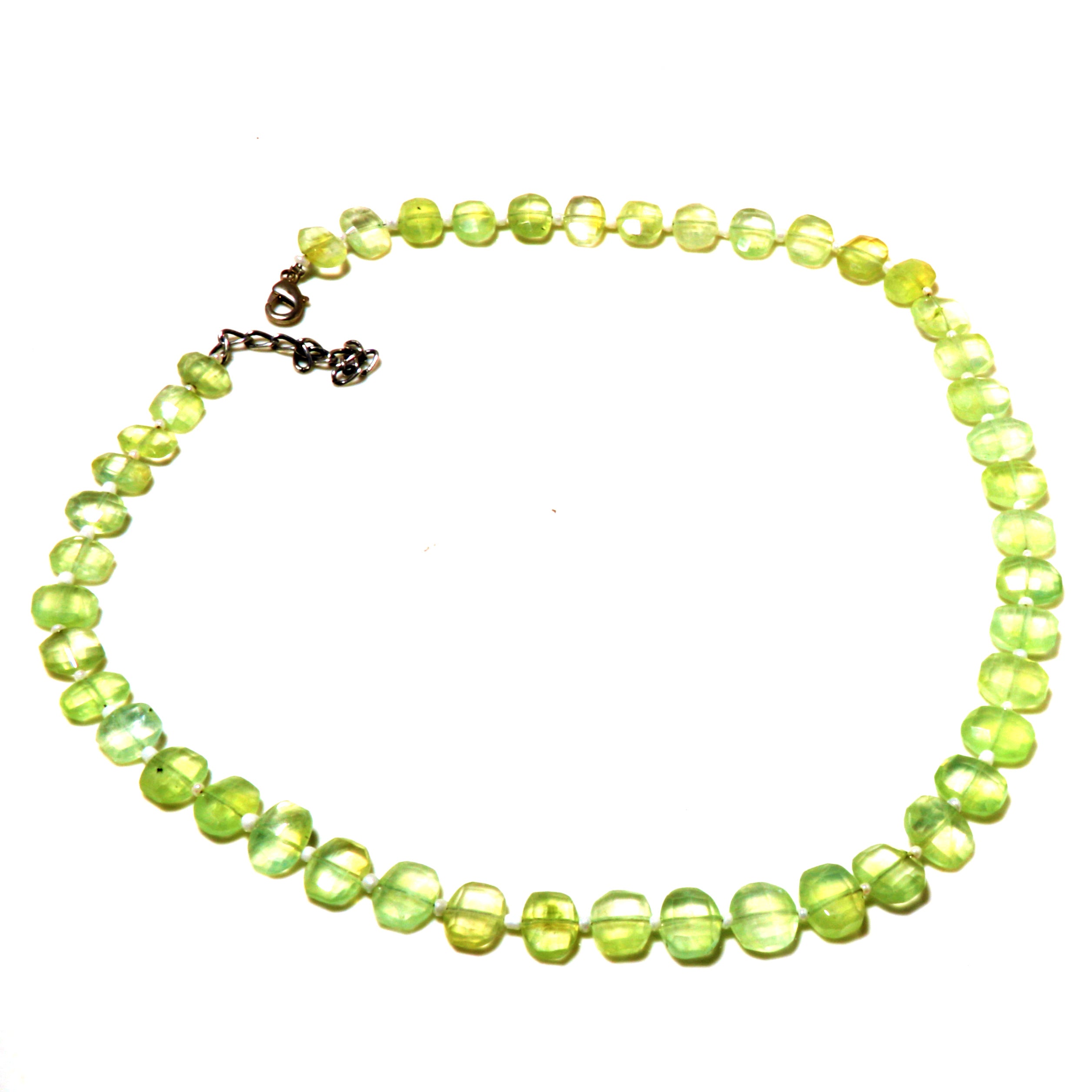 Natural Green Prehnite  Beaded Fine Gemstone Necklace 