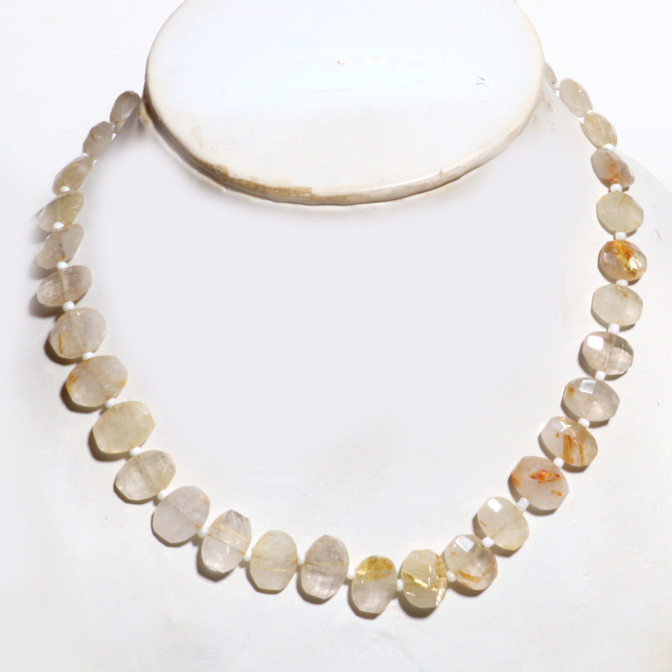 Natural Light Yellow Golden Rutilated Quartz Beaded Fine Gemstone Necklace 