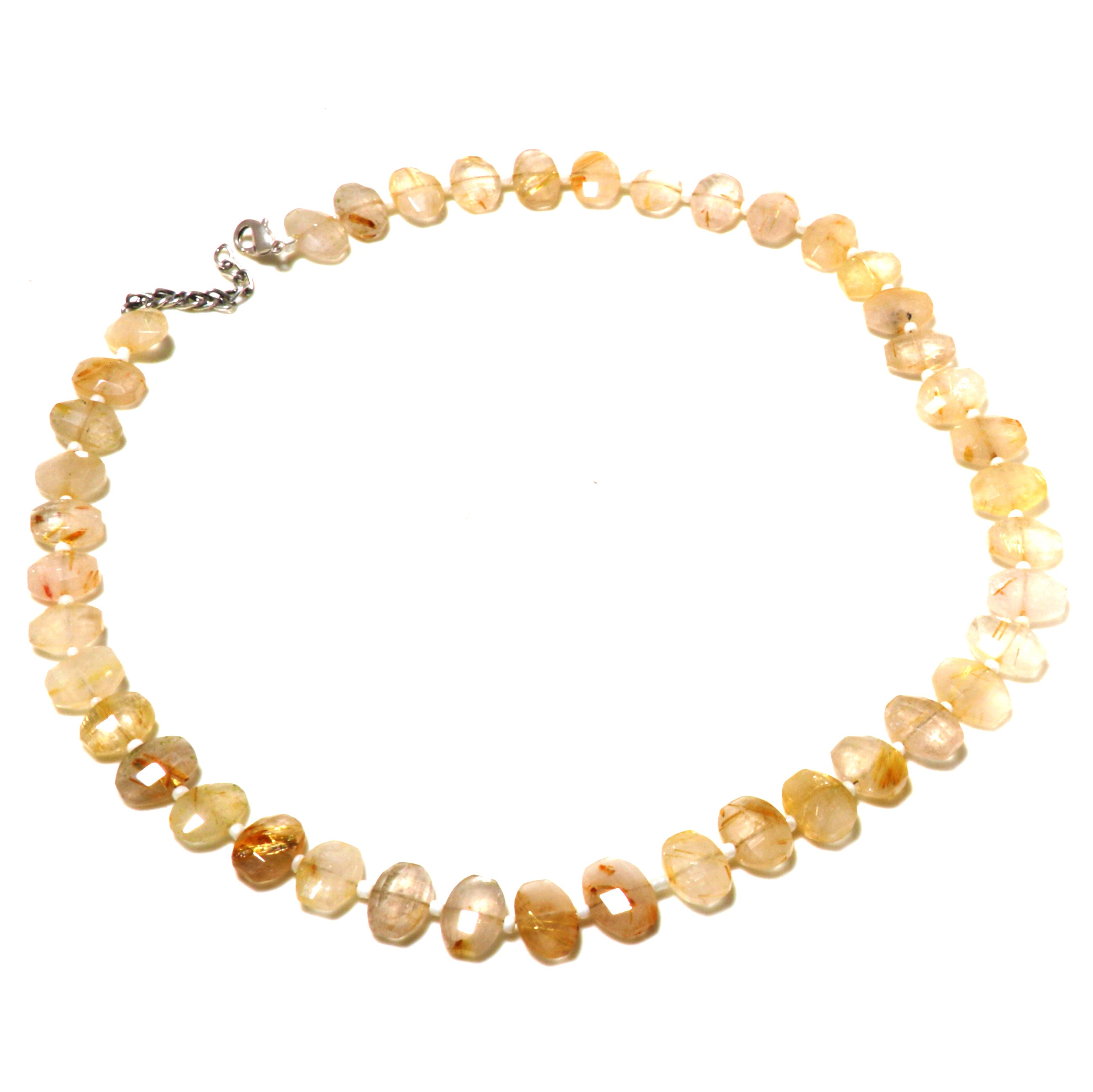 Natural Light Yellow Golden Rutilated Quartz Beaded Fine Gemstone Necklace 