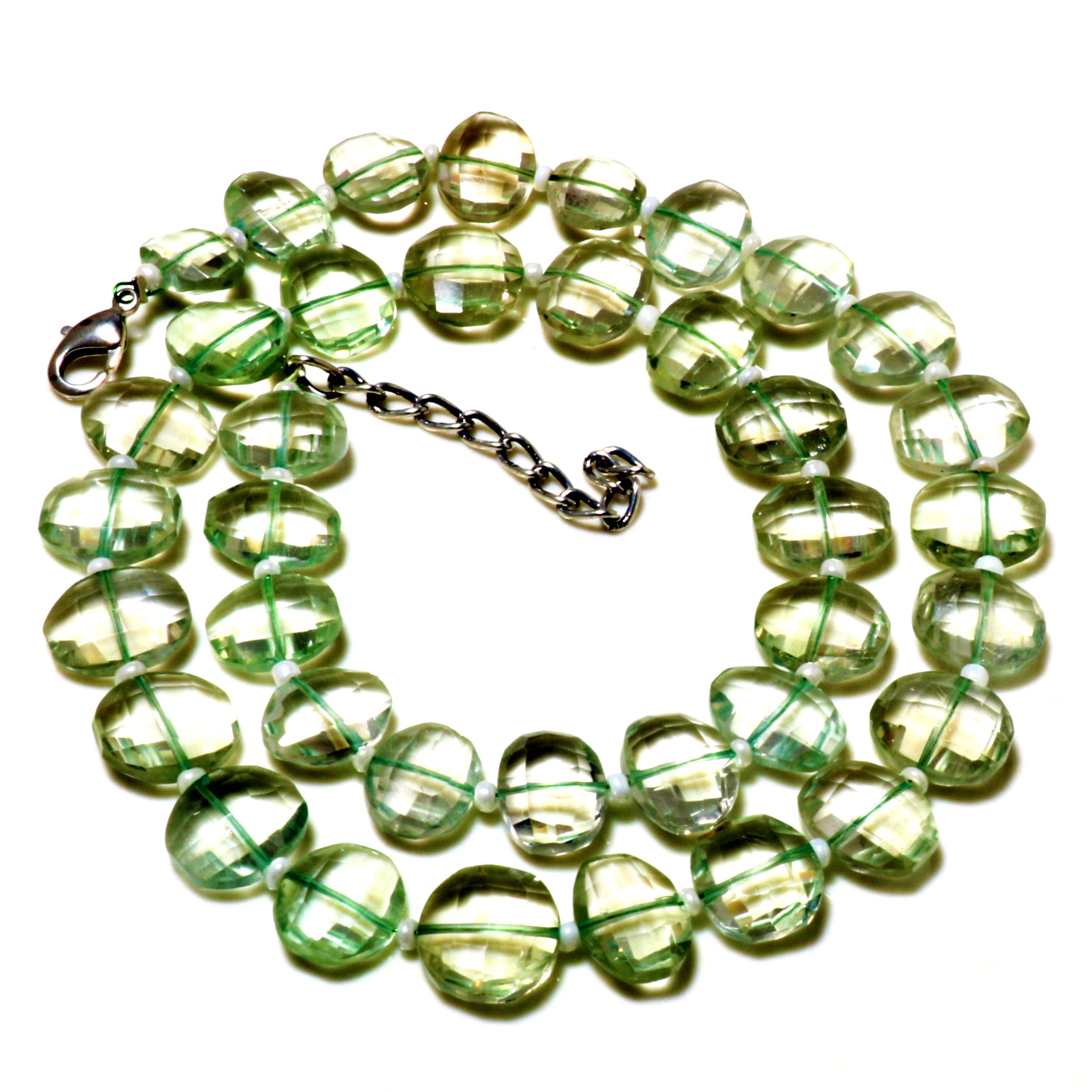 Natural Green Green Amethyst Beaded Fine Gemstone Necklace 