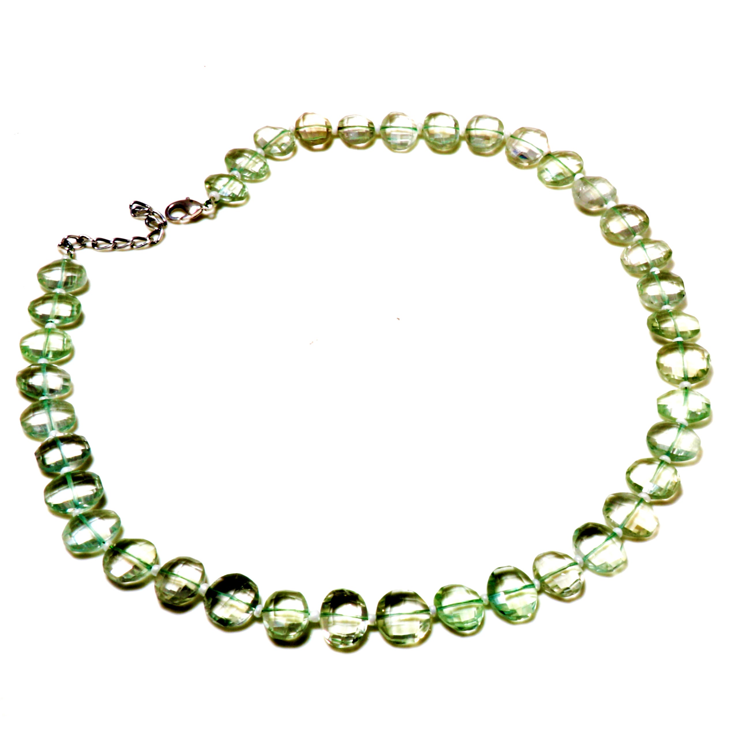 Natural Green Green Amethyst Beaded Fine Gemstone Necklace 