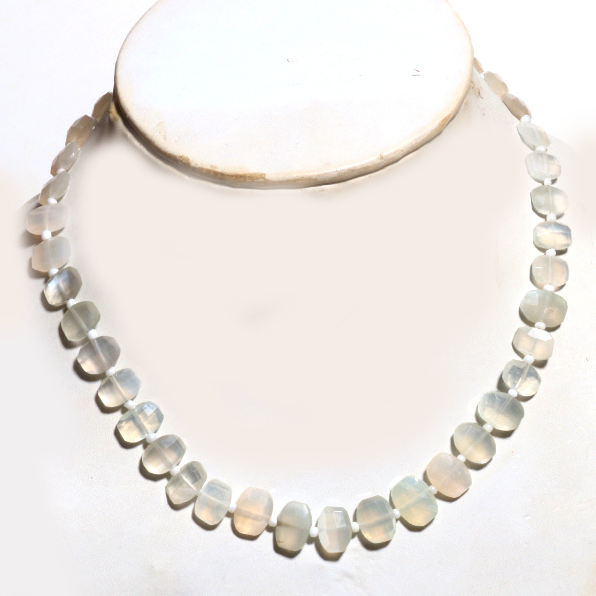 Natural White White Moonstone  Beaded Fine Gemstone Necklace 