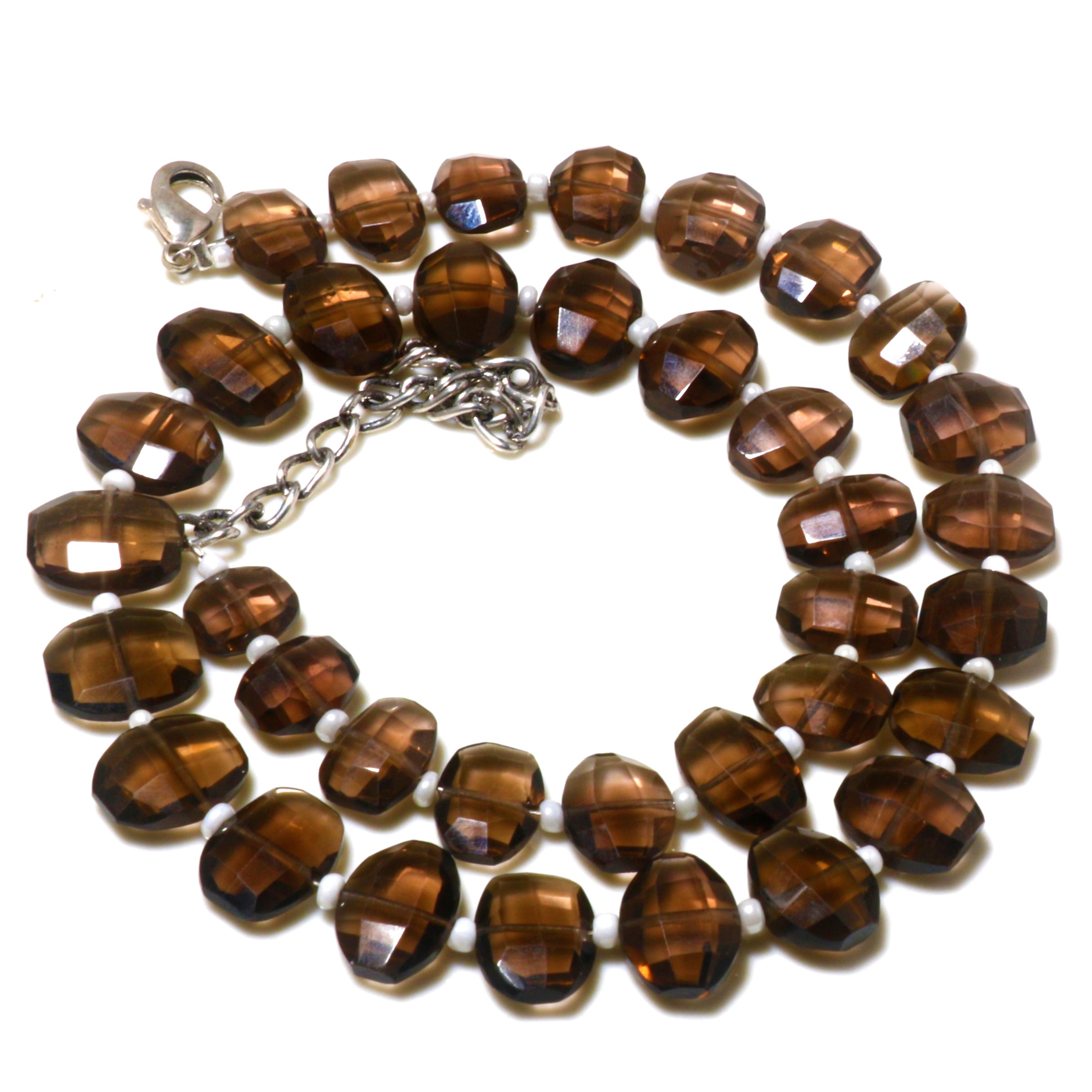 Natural Brown Smoky Quartz Beaded Fine Gemstone Necklace 