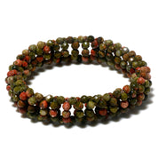 Natural Green Unakite Beaded Fine Gemstone Bracelet 