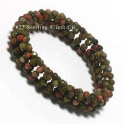 Natural Green Unakite Beaded Fine Gemstone Bracelet 