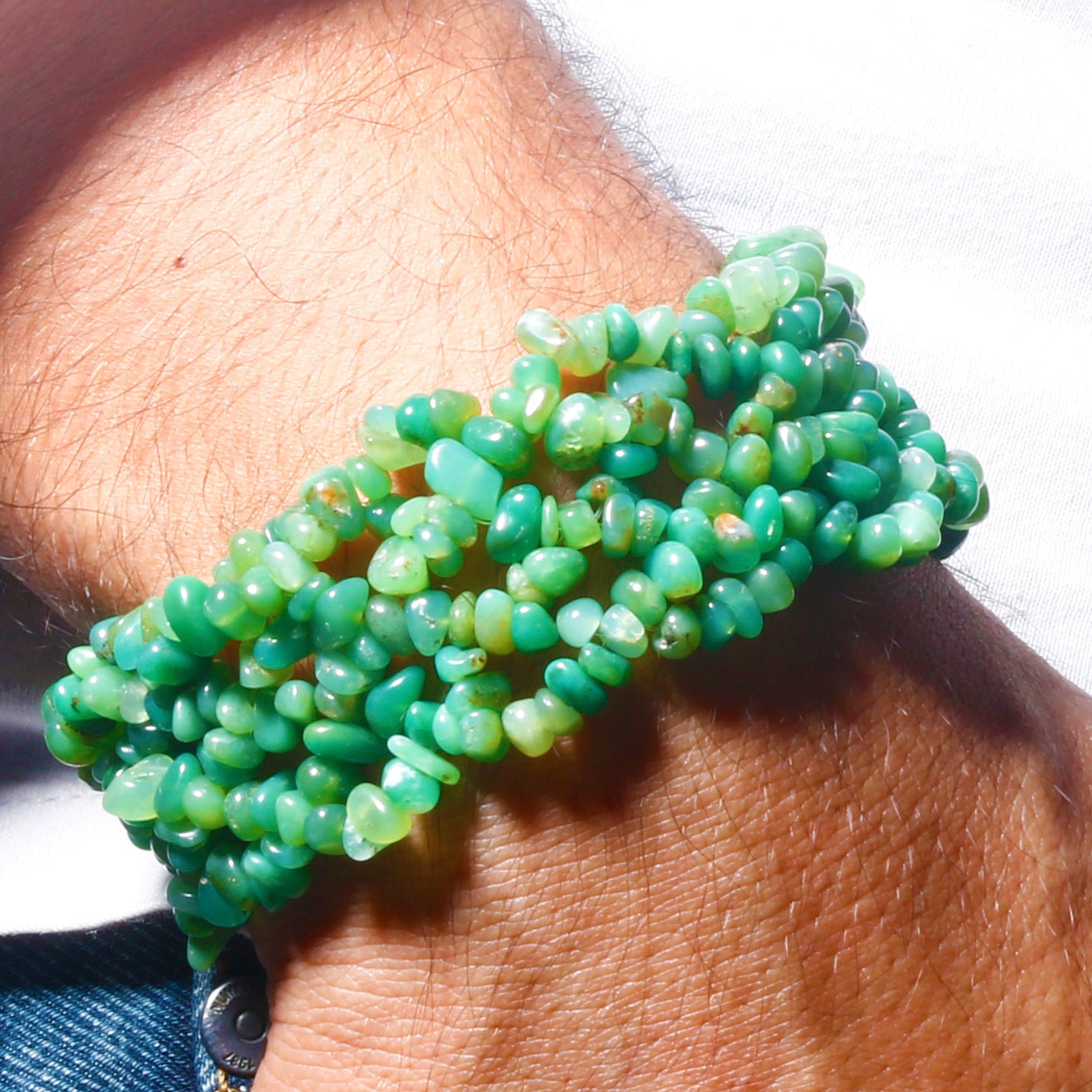 Natural Green Chrysophase Beaded Fine Gemstone Bracelet 