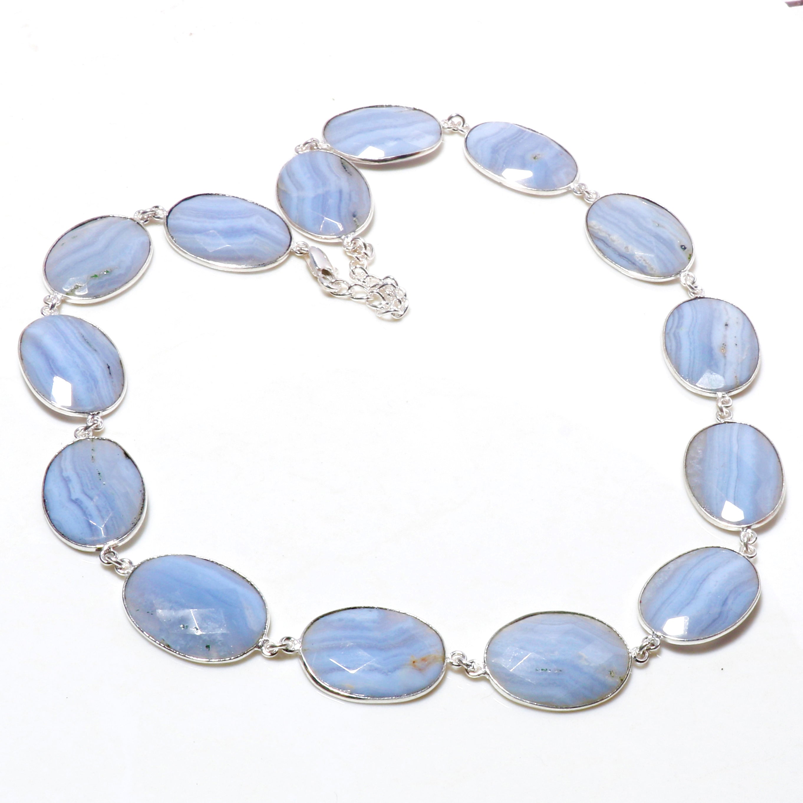 Natural Blue Blue Agate Beaded Fine Gemstone Necklace 