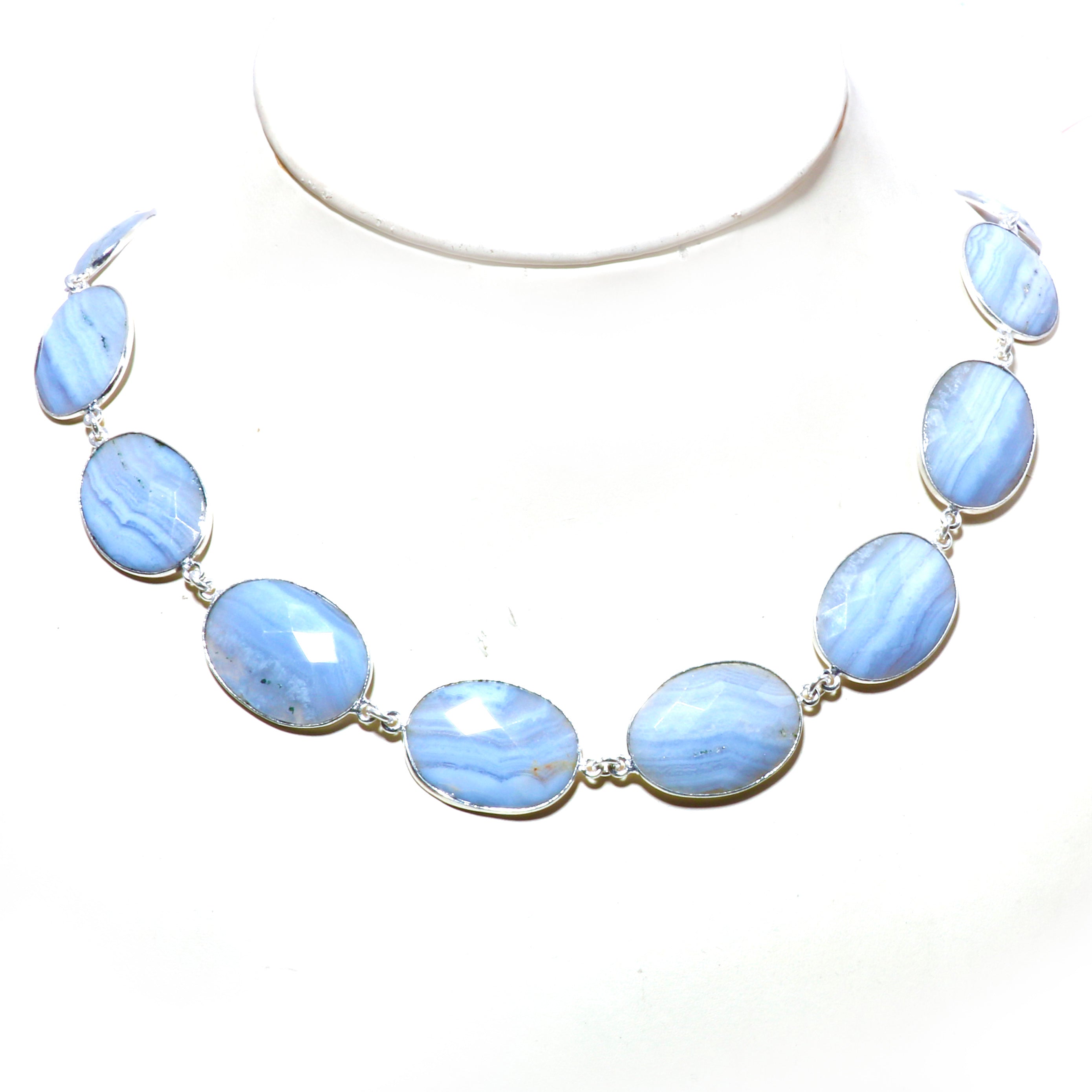 Natural Blue Blue Agate Beaded Fine Gemstone Necklace 