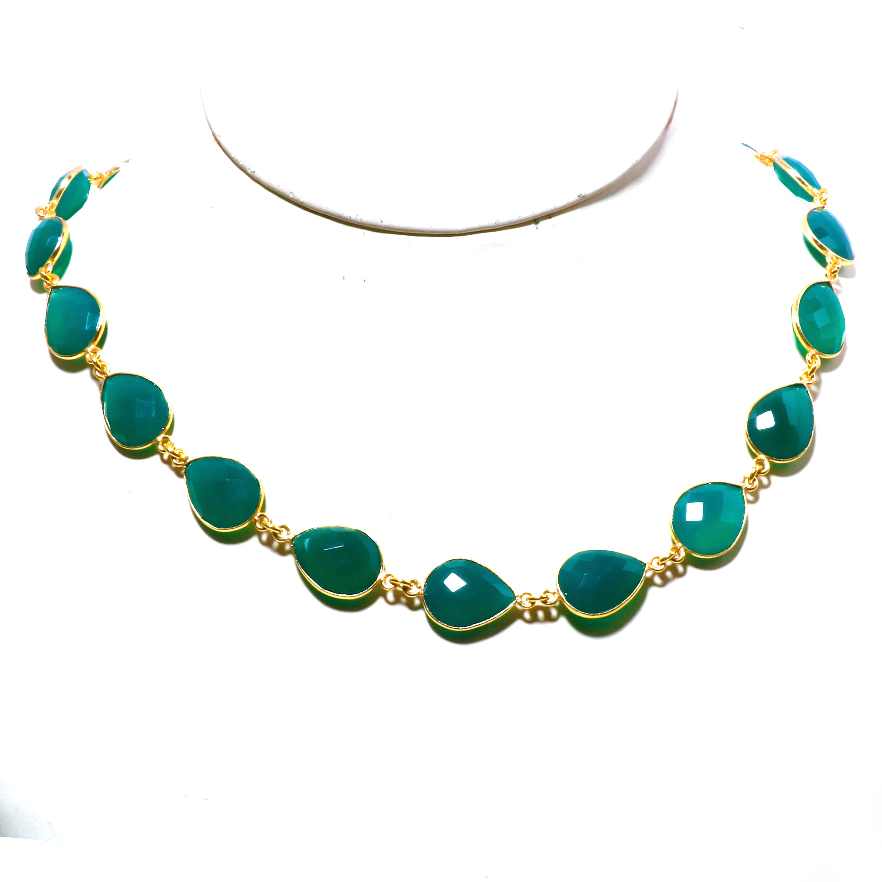 Natural Green Green Onyx Beaded Fine Gemstone Necklace 