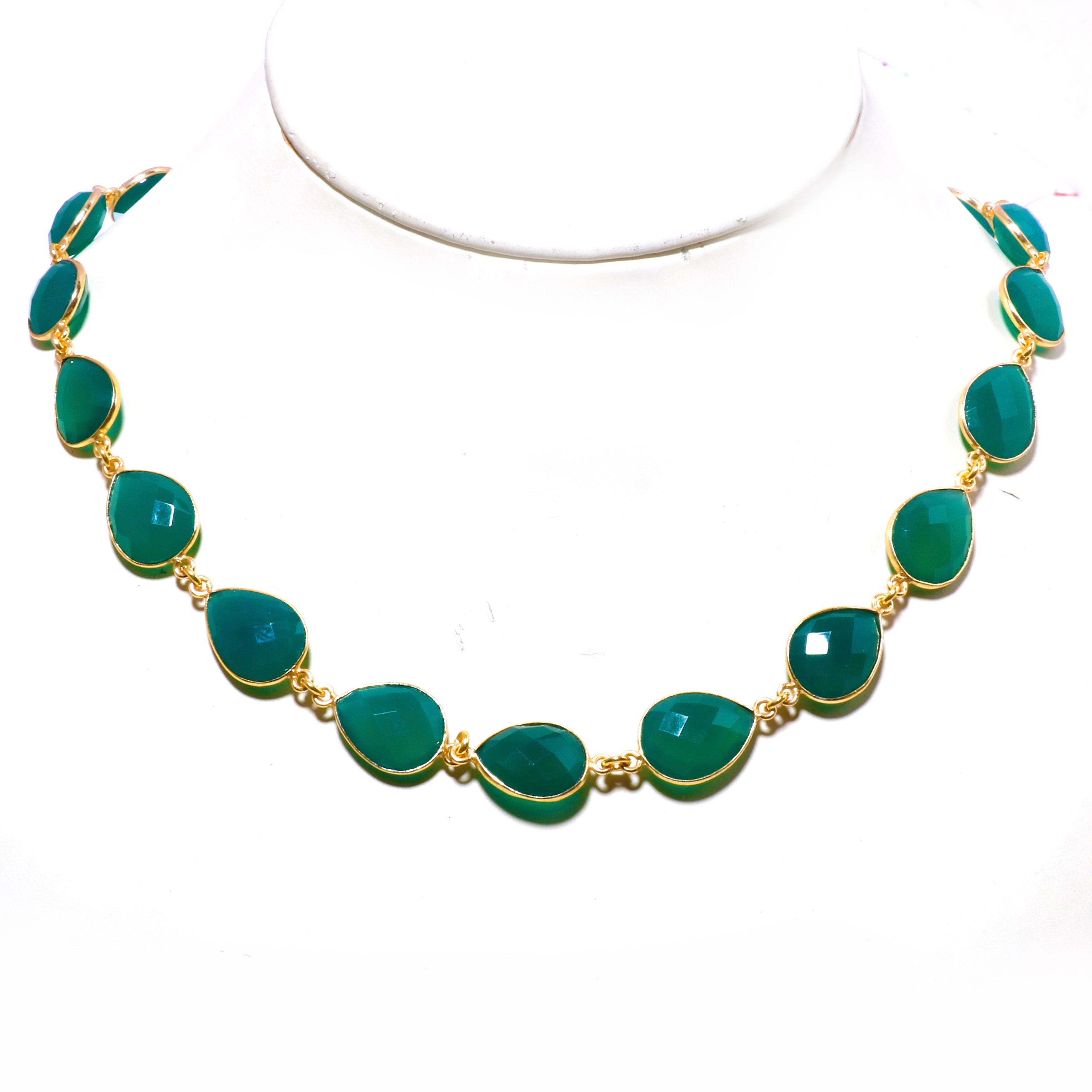 Natural Green Green Onyx Beaded Fine Gemstone Necklace 