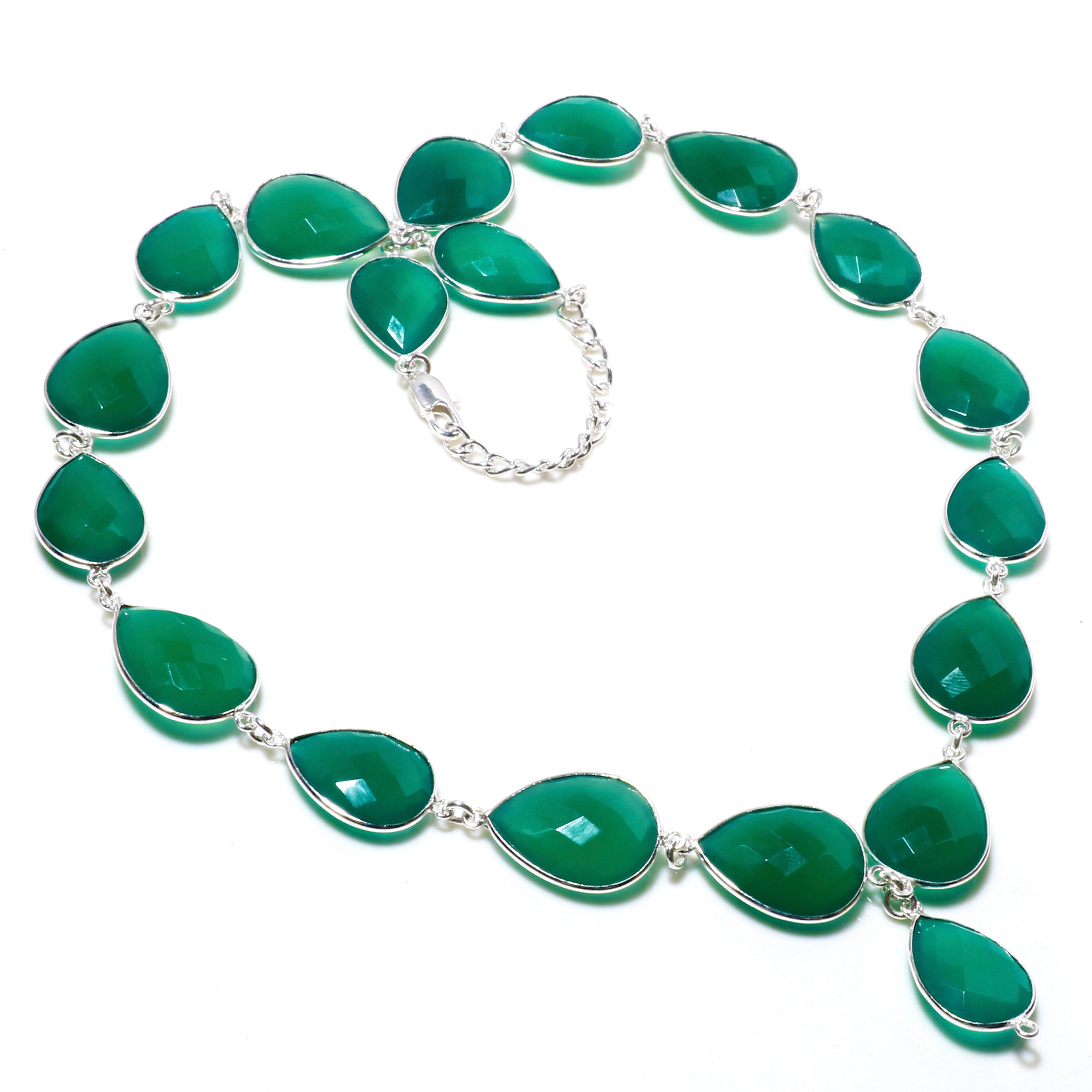 Natural Green Green Onyx Beaded Fine Gemstone Necklace 