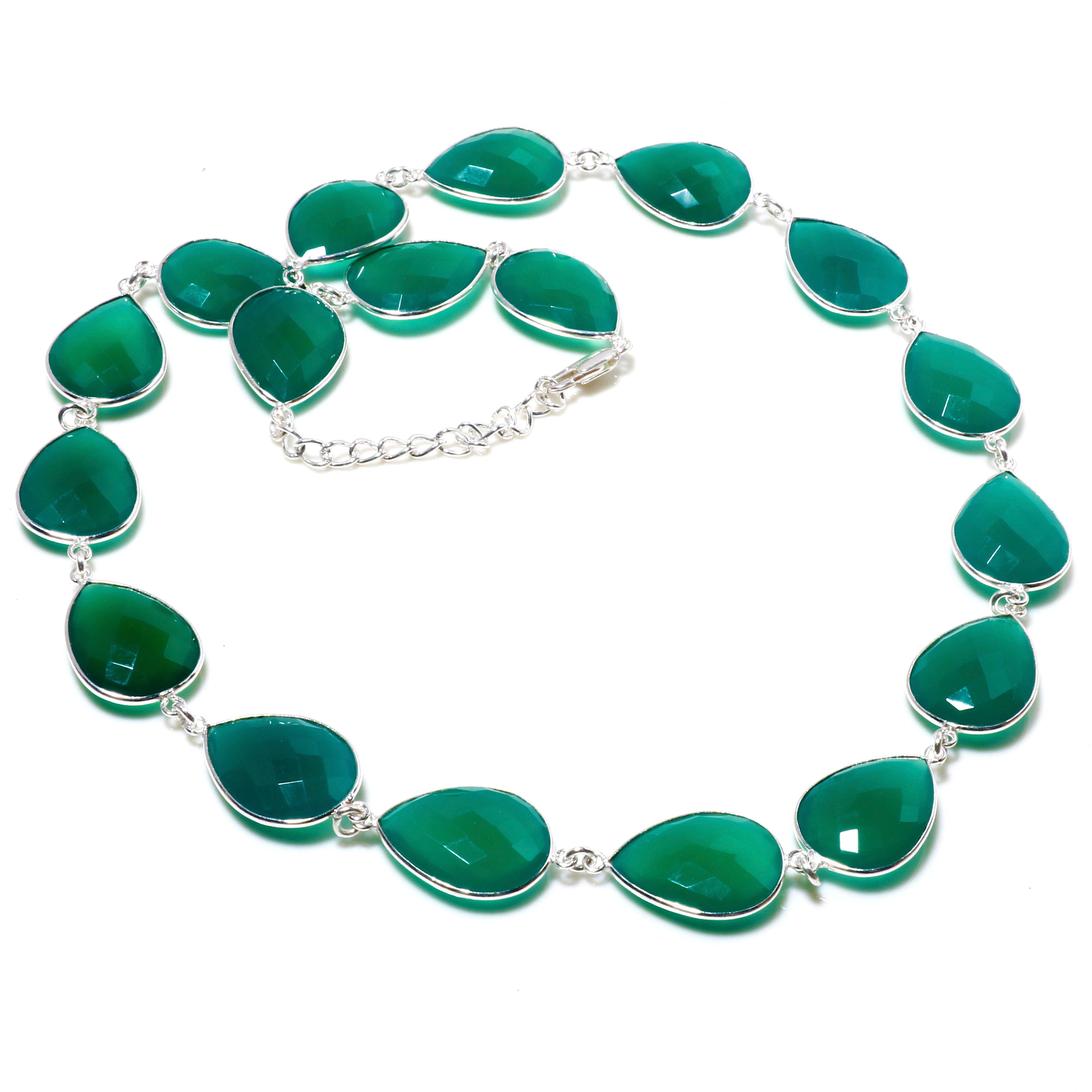 Natural Green Onyx Beaded Fine Gemstone Necklace 