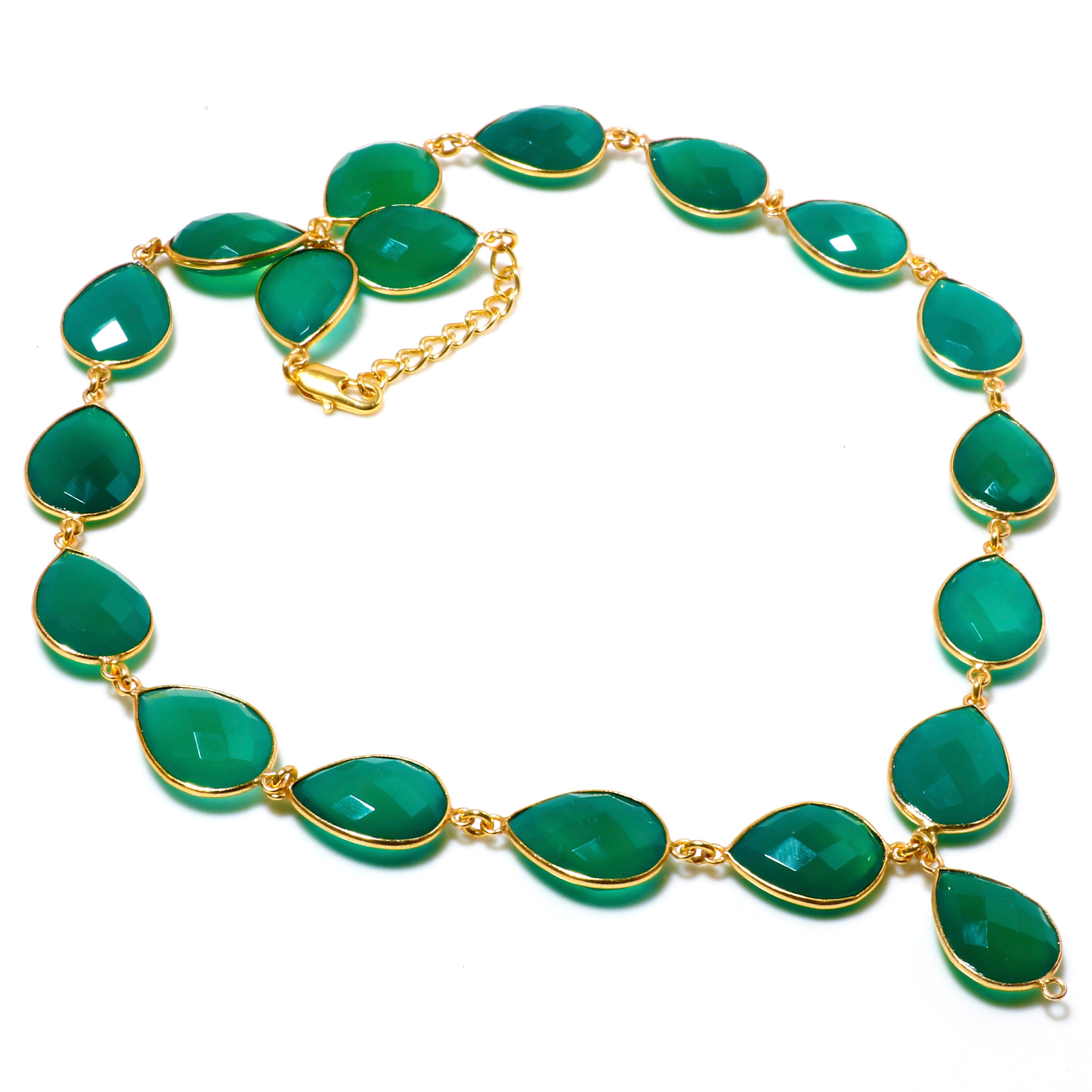 Natural Green Green Onyx Beaded Fine Gemstone Necklace 