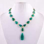 Natural Green Green Onyx Beaded Fine Gemstone Necklace 