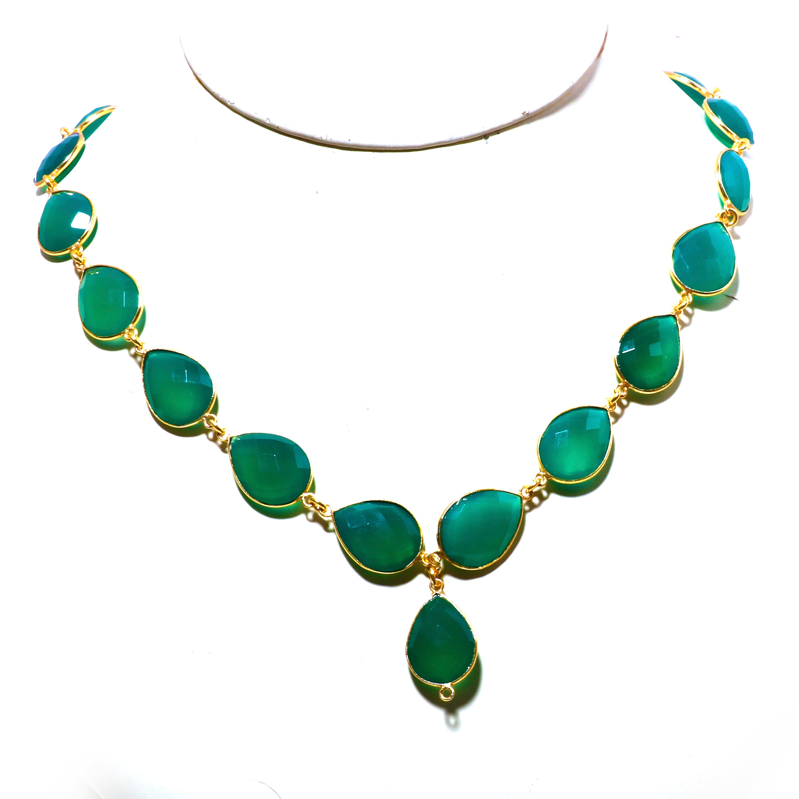 Natural Green Green Onyx Beaded Fine Gemstone Necklace 