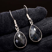 Natural Dark Gray Labradorite Drop/Dangle Fine Gemstone Earrings 