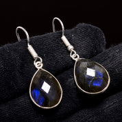 Natural Dark Gray Labradorite Drop/Dangle Fine Gemstone Earrings 