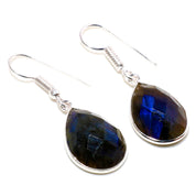 Natural Dark Gray Labradorite Drop/Dangle Fine Gemstone Earrings 