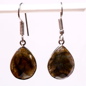 Natural Dark Gray Labradorite Drop/Dangle Fine Gemstone Earrings 