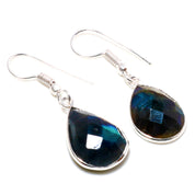 Natural Dark Gray Labradorite Drop/Dangle Fine Gemstone Earrings 