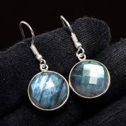 Natural Dark Gray Labradorite Drop/Dangle Fine Gemstone Earrings 