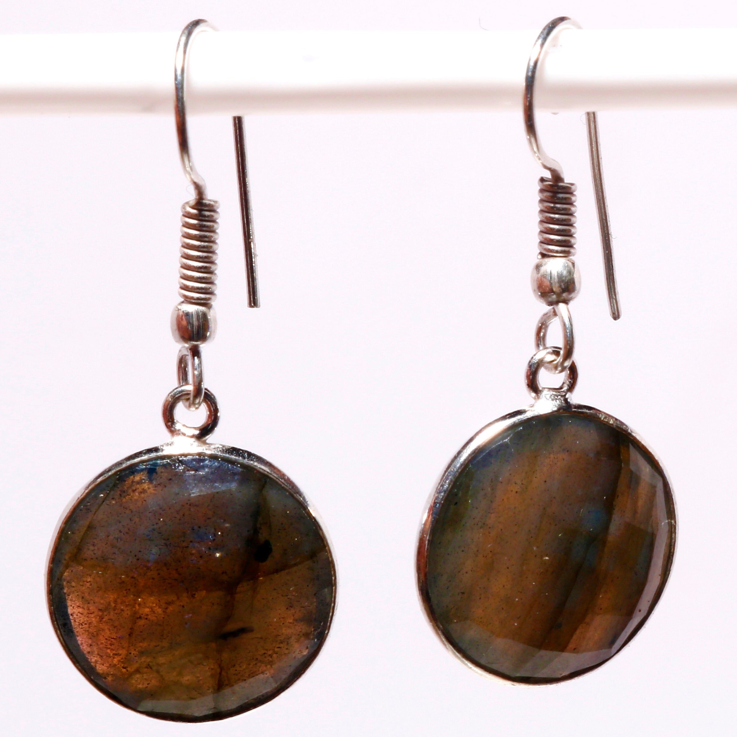 Natural Dark Gray Labradorite Drop/Dangle Fine Gemstone Earrings 