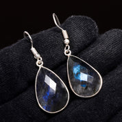 Natural Dark Gray Labradorite Drop/Dangle Fine Gemstone Earrings 