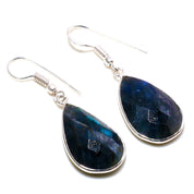 Natural Dark Gray Labradorite Drop/Dangle Fine Gemstone Earrings 