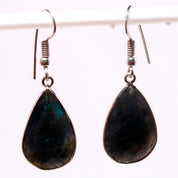 Natural Dark Gray Labradorite Drop/Dangle Fine Gemstone Earrings 