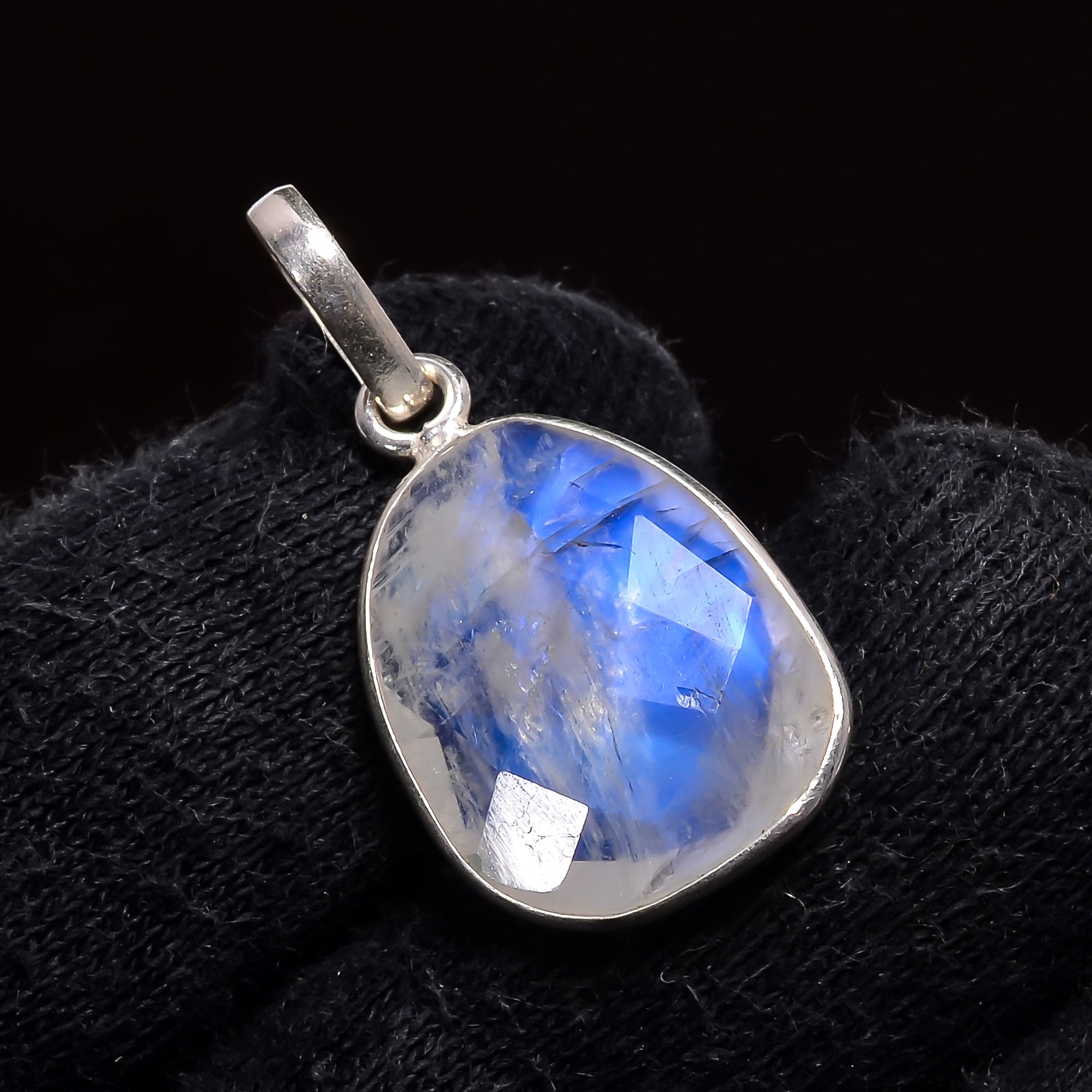 Natural Sky Blue Rainbow Moonstone Pendant Fine Gemstone Pendant 