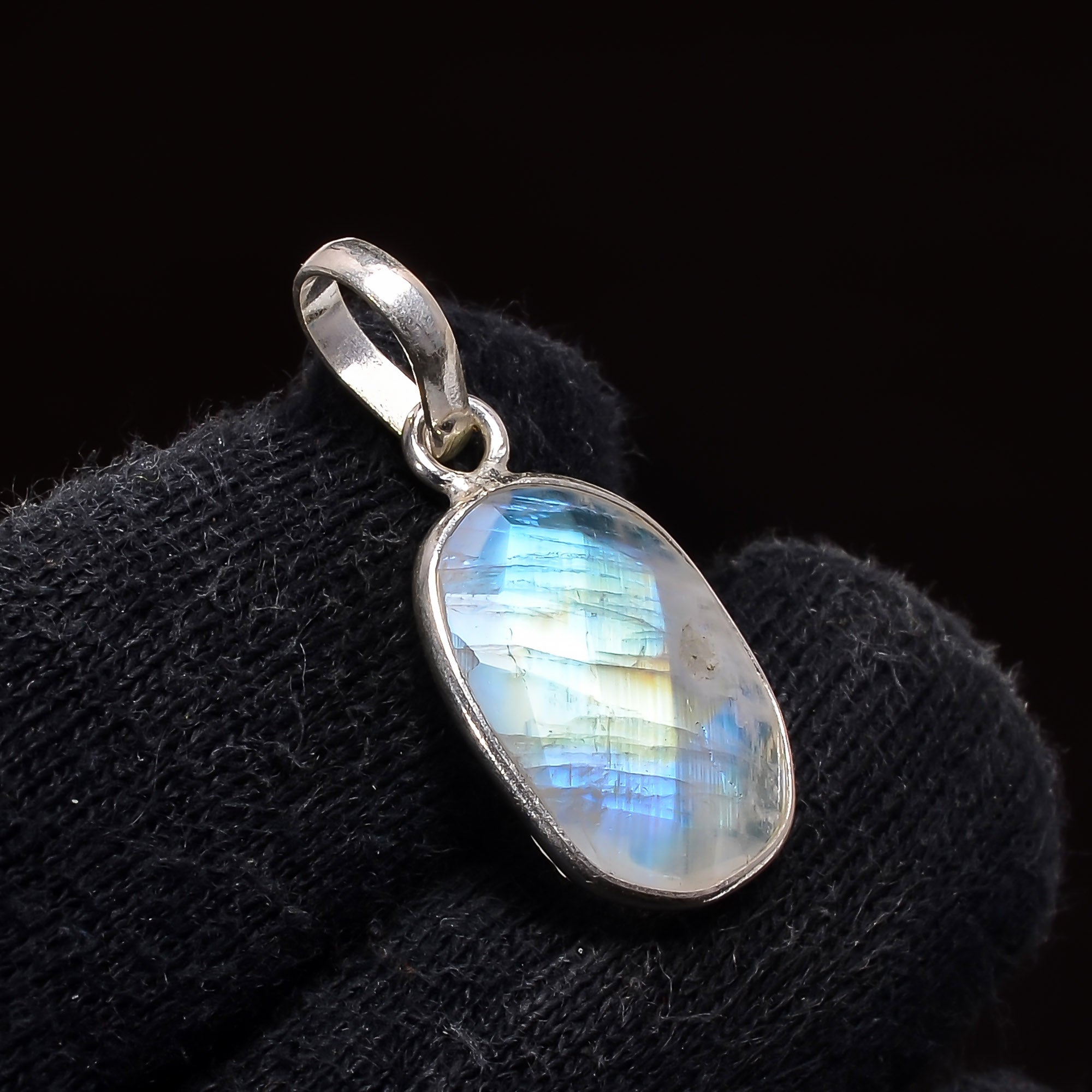 Natural Sky Blue Rainbow Moonstone Pendant Fine Gemstone Pendant 