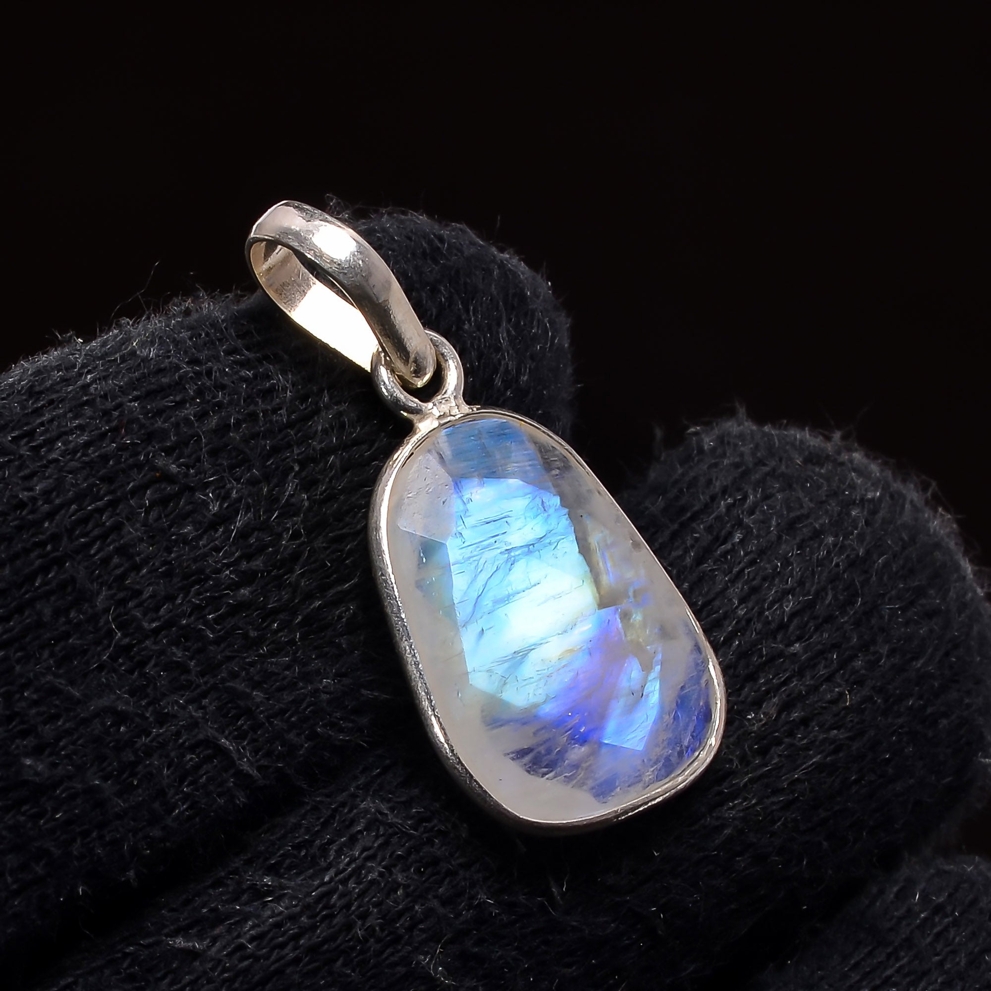 Natural Sky Blue Rainbow Moonstone Pendant Fine Gemstone Pendant 