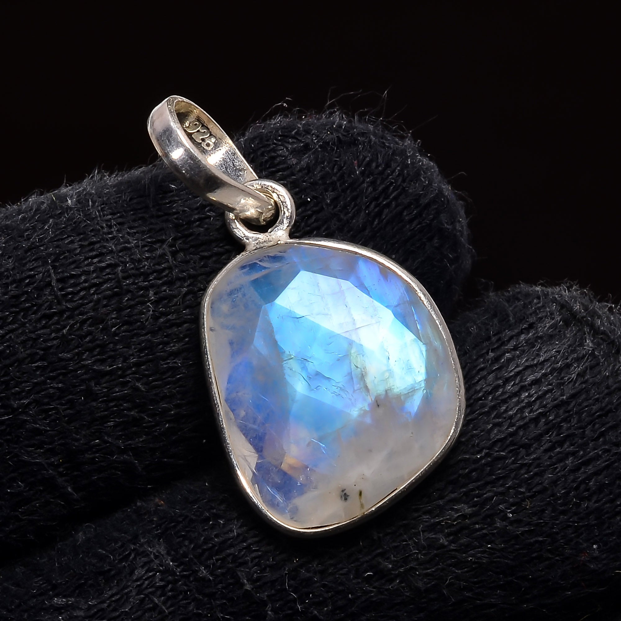 Natural Sky Blue Rainbow Moonstone Pendant Fine Gemstone Pendant 