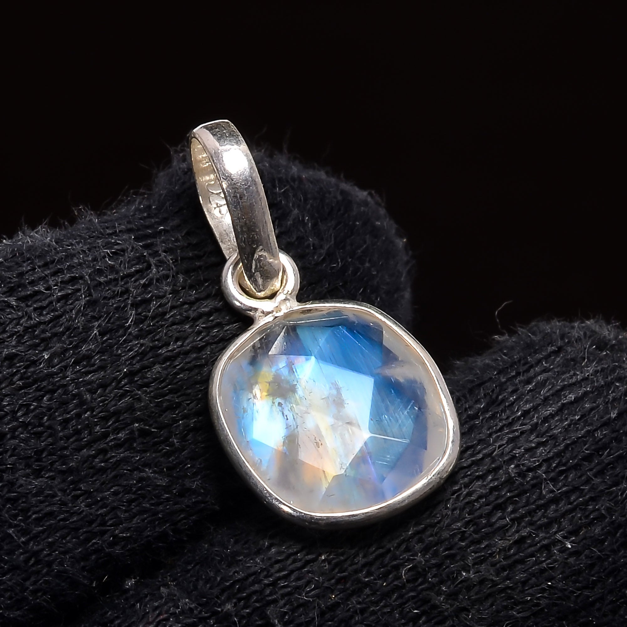 Natural Sky Blue Rainbow Moonstone Pendant Fine Gemstone Pendant 