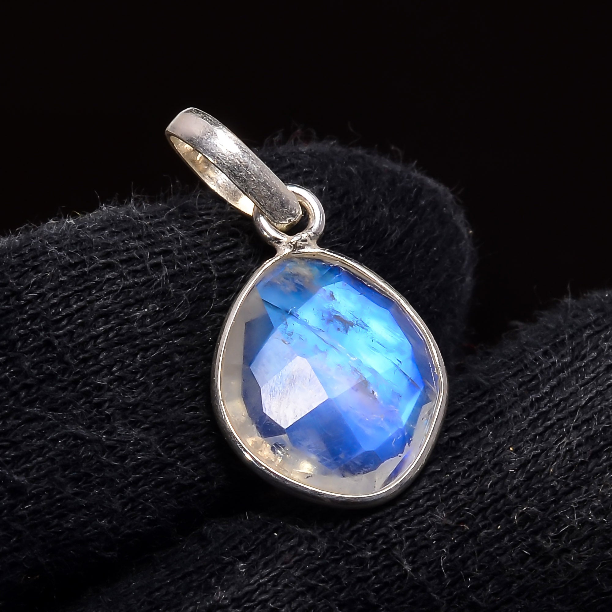 Natural Sky Blue Rainbow Moonstone Pendant Fine Gemstone Pendant 