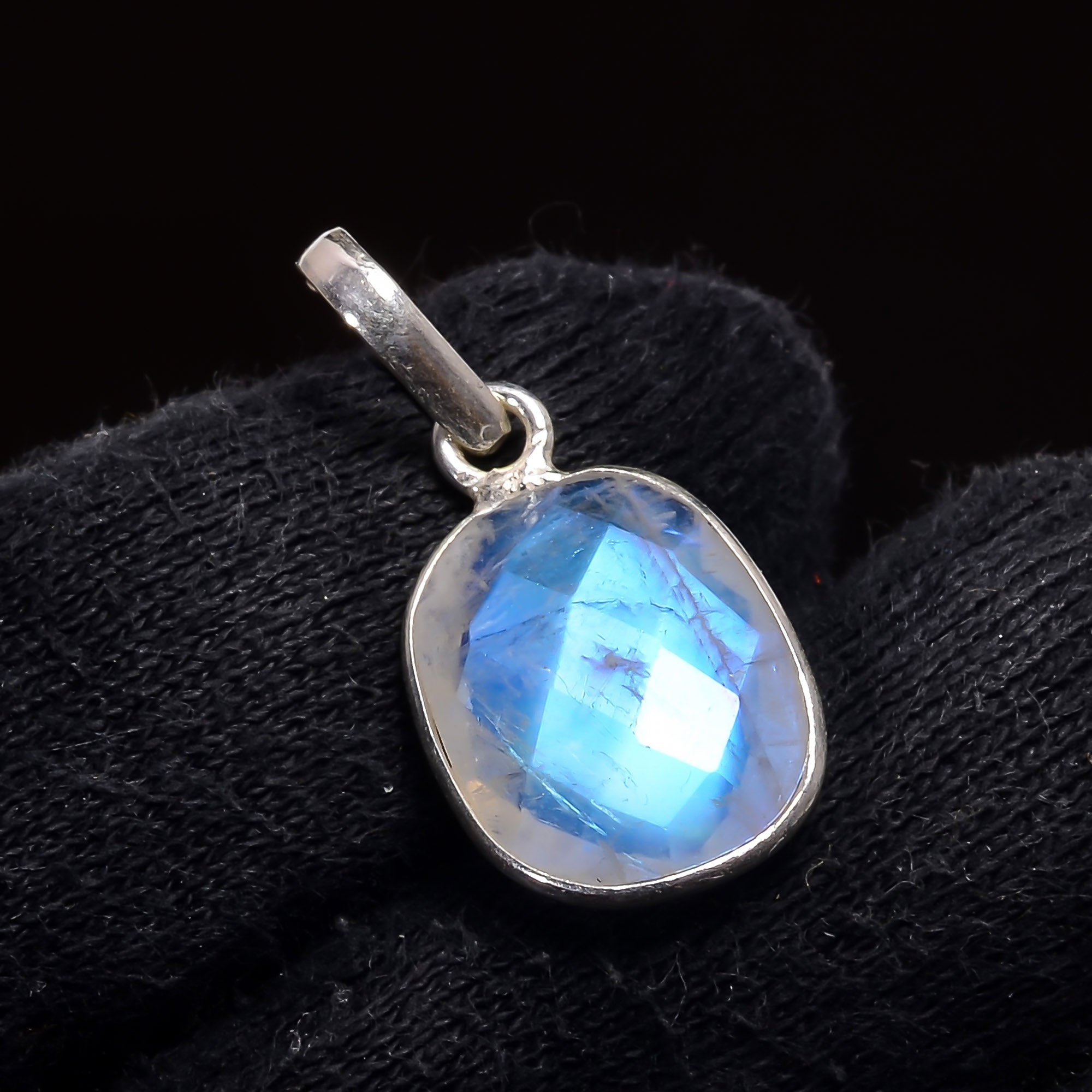 Natural Sky Blue Rainbow Moonstone Pendant Fine Gemstone Pendant 